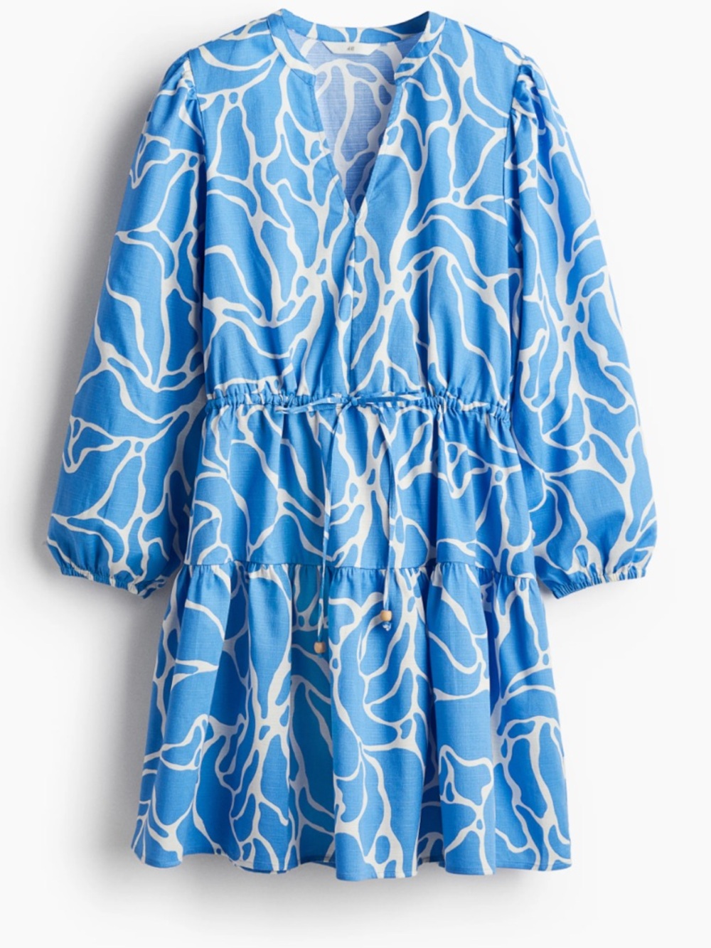 H&M Spring Patterned Drawstring Flare Dress Size Small 100% Cotton